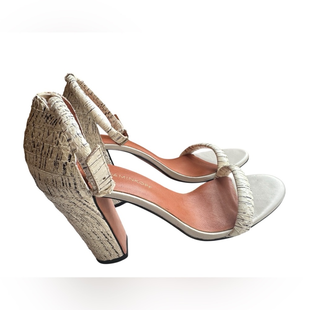 Rebecca Minkoff Mali Snake Embossed Chunky‎ Heels Cream/Black Sz 8.5 M